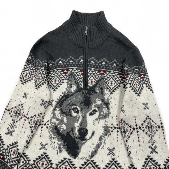 Atlas Wolf Norwegian Wool Blend Men's Medium 1/4 Zip Icelandic Ski Sweater - Picture 2 of 11